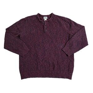LL Bean Mens XL Ragg Sweater Henley Pullover Cotton Red Knit Vintage
